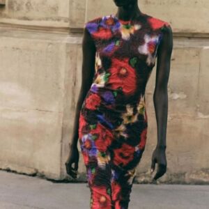 Zara ZW Collection Çiçek Desen Midi Krepe Elbise ABZRA0101