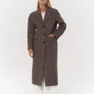 Mai Collection Gasadalur Çizgili Kahverengi Masculine Maskülen Kadın Kaban ABMAI0004