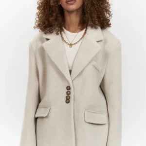 Mai Collection Proenza Bej Kalın Kaşe Blazer Ceket Kısa Kaban ABMAI8863