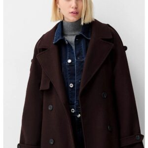Bershka Bordo Oversize Yün İçerikli Kaşe Trençkot Kaban ABBRS1009