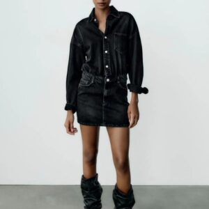 Zara Uzun Kollu Mini Denim Elbise ABZRA0038