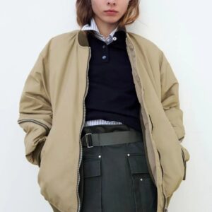 Zara Oversize Fermuar Detaylı Dolgulu Bomber Mont ABZRA0059