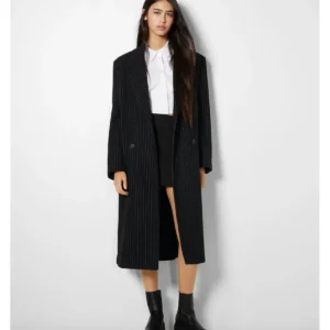 Bershka Çizgili Maskülen Midi Kaban ABBRS0249