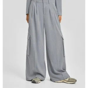 Bershka Çizgili Wide Leg Kumaş Kargo Pantolon ABBRS0943