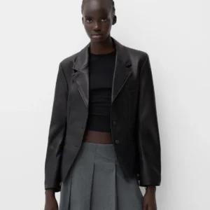 Bershka Vücuda Oturan Suni Deri Blazer Ceket ABBRS1005