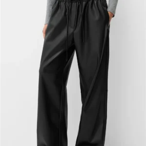 Bershka Beli Lastikli Suni Deri Bol Pantolon ABBRS1011