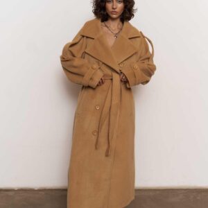 Mai Collection Taba Moscow Kemerli Kuşaklı Maksi Uzun Kaşe Kaban ABMAİ0010
