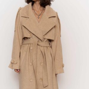 Mai Collection Vizon Moscow Kemerli Kuşaklı Maksi Uzun Kaşe Kaban ABMAİ0010