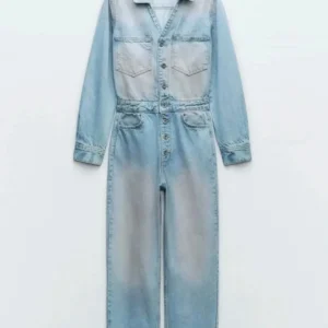 Zara ZW Collection Düğmeli Denim Tulum ABZRA0142