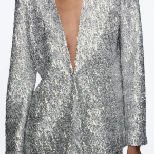 Zara Gümüş Payetli Pullu Blazer Ceket ABZRA1002