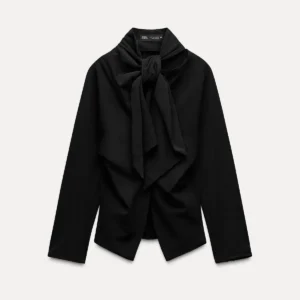 Zara Siyah Fiyonklu Poplin Gömlek ABZRA1090