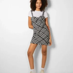 Bershka Dokulu Askılı Kareli Mini Elbise ABBRS0007