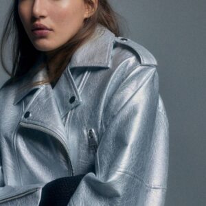 Pull&Bear Gümüş Biker Suni Deri Ceket ABPNB5090