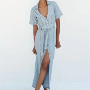 Zara Denim Uzun Polo Yaka Gömlek Elbise ABZRA0005