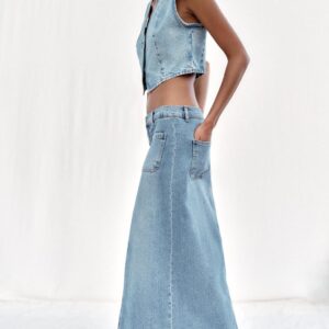 Zara Z1975 Yama Cepli Maksi Denim Etek ABZRA5079