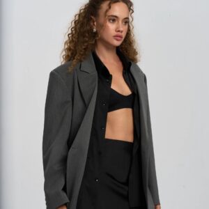 Mai Collection Catroux Gömlek Yaka Detaylı Füme Blazer Ceket ABMAİ0807