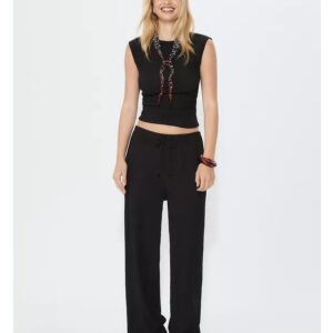 Stradivarious Mini Kollu Büzgülü Dokulu T-shirt ABSTR6566