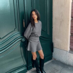 Zara Yumuşak Drapeli Uzun Kollu Mini Elbise ABZRA3789